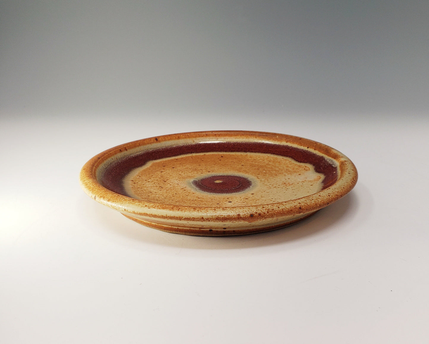 Ceramic Side or Under Plate - Tan with a Red Stripe and Swirl - Handmade Pottery